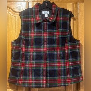 Pendleton Women's Red & Navy Plaid Sleeveless Wool Vest